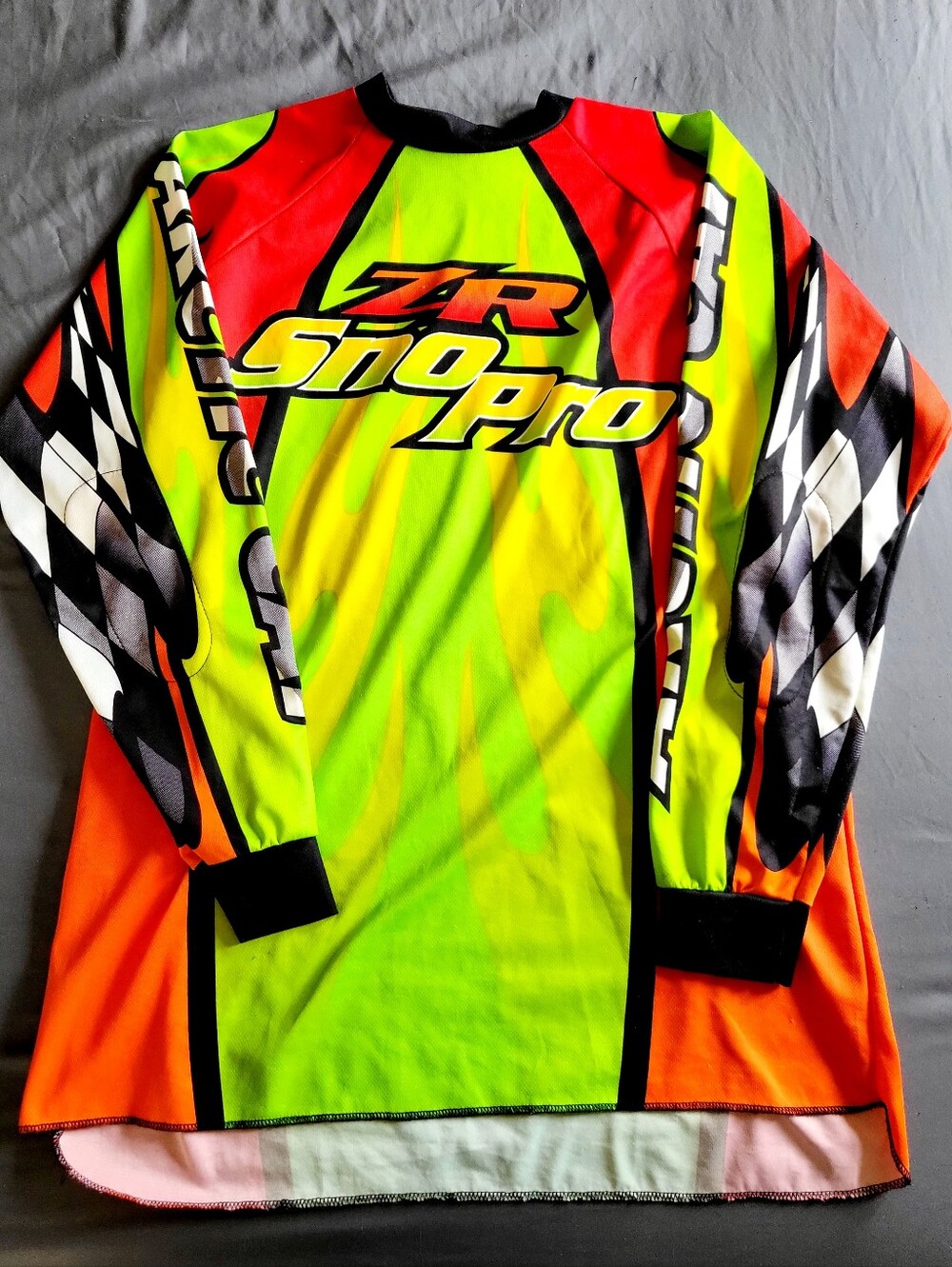 Vtg 90s Arctic Cat Racing Jersey XL Flame Sno Pro Arcticwear Neon AOP